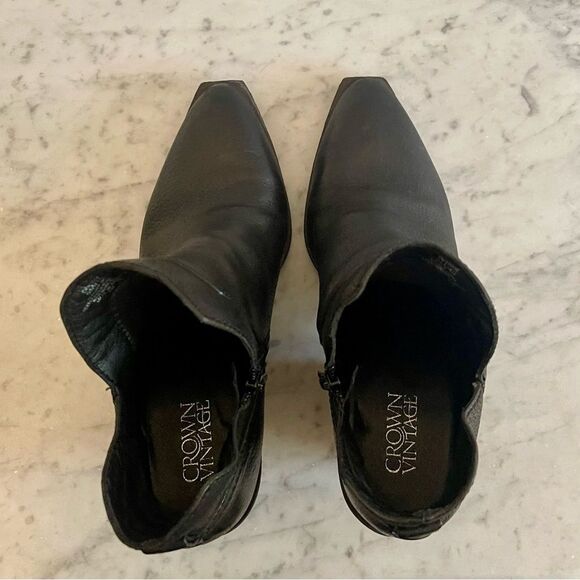 Crown Vintage sz 9 Black Chunky Heel Western Ankle Boots - Picture 7 of 9
